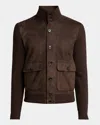 Tom Ford Mens Deep Brown Funnel-neck Ribbed-sleeve Suede And Wool Jacket In Brown