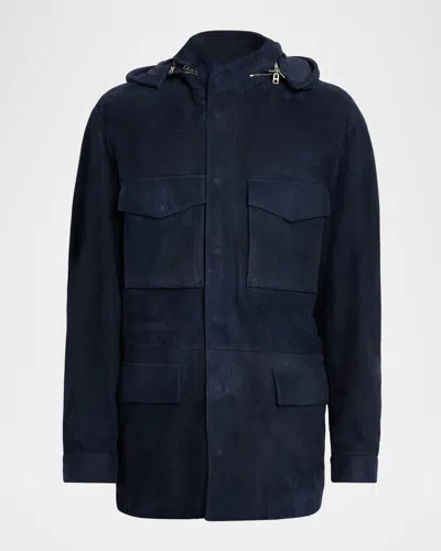 Tom Ford Men's Suede Hooded Field Jacket In Blue