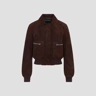 Tom Ford Men's Suede Lambskin Bomber Jacket In Brown