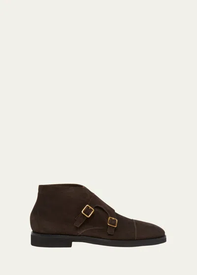 Tom Ford Men's Suede Monk Strap Boots In Multi