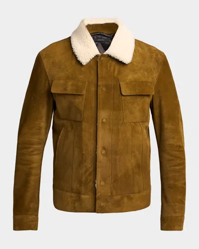 Tom Ford Men's Suede Shearling-collar Bomber Jacket In Brown