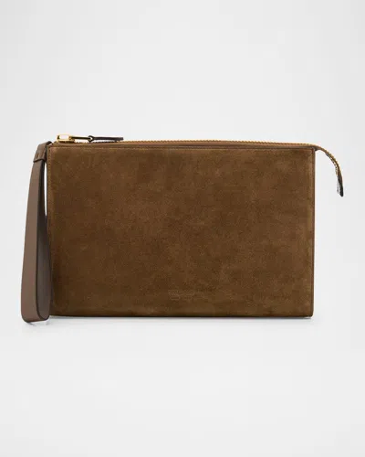 Tom Ford Men's Suede Wrist Pouch In Brown