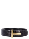 Tom Ford Crocodile Motif Calf Leather T Belt In Espresso