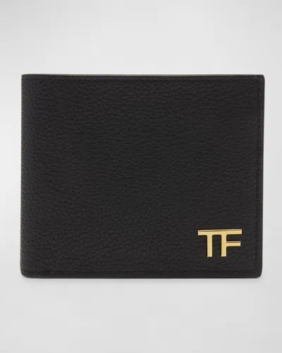 Tom Ford Men's T Line Classic Grain Leather Bifold Wallet In Black