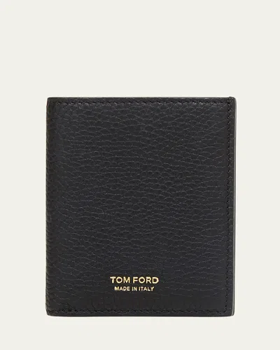 Tom Ford Men's T Line Grained Leather Bifold Card Holder In Black