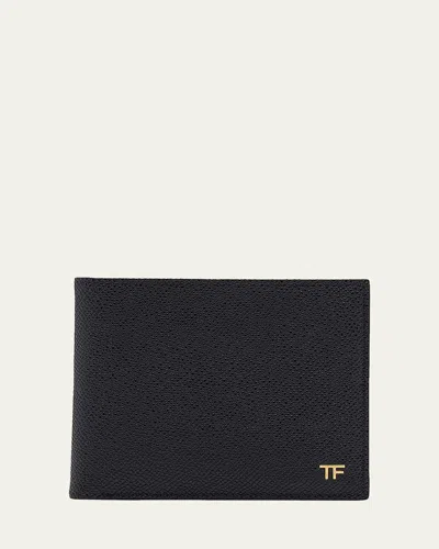 Tom Ford Men's T Line Grained Leather Bifold Wallet In Black
