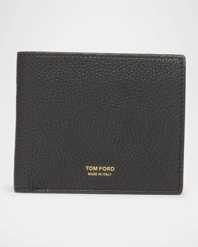 Tom Ford Men's T Line Grained Leather Bifold Wallet In Black