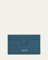 Tom Ford Men's T-line Grained Leather Card Holder In Blue