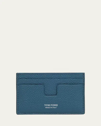 Tom Ford Men's T-line Grained Leather Card Holder In Blue