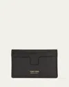 Tom Ford Black T Line Card-holder With Gold-colored Embossed Logo In Grainy Leather Man In Black