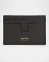 Tom Ford Black T Line Card-holder With Gold-colored Embossed Logo In Grainy Leather Man In Black
