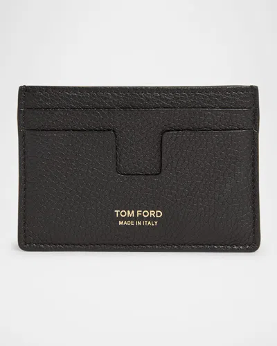 TOM FORD MEN'S T-LINE GRAINED LEATHER CARD HOLDER
