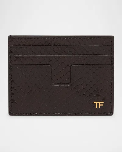 Tom Ford Men's T Line Python-effect Card Holder In Ebony