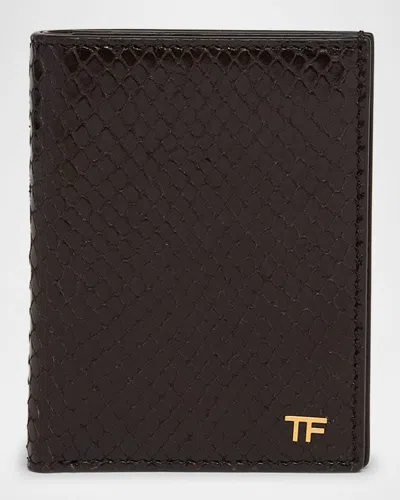 Tom Ford Men's T Line Python-effect Leather Bifold Card Holder In Ebony