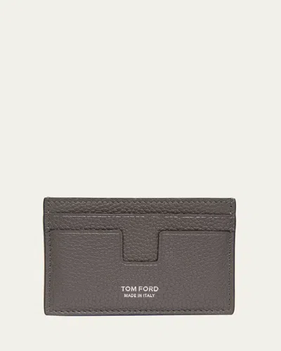 Tom Ford Men's T Line Soft Grain Leather Card Holder In Brown