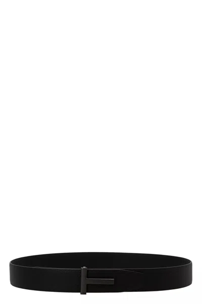 Tom Ford Men 't' Reversible Belt In Black
