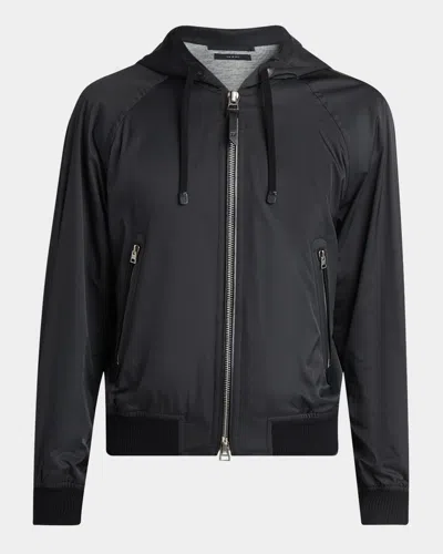 TOM FORD MEN'S TECHNICAL POPLIN JERSEY-LINED FULL-ZIP HOODIE