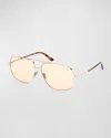 Tom Ford Men's Tex Double-bridge Metal Aviator Sunglasses In Gray