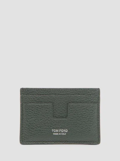 Tom Ford Men's T-line Grain Leather Card Holder In White