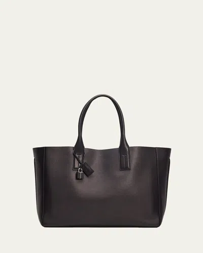 Tom Ford Men's T-line Grained Leather East-west Tote Bag In Black