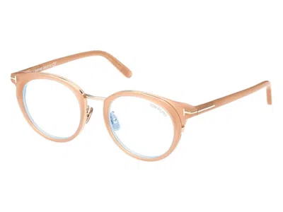 Pre-owned Tom Ford Men's Tom For Roun Eyeglasses B 072) In Shiny Semi/milky Pink (ft5784/d