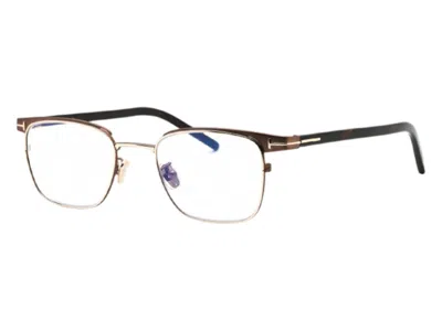 Pre-owned Tom Ford Men's Tom For Square Eyeglassesb 048) In Shiny Dark Brown/gold (ft5854