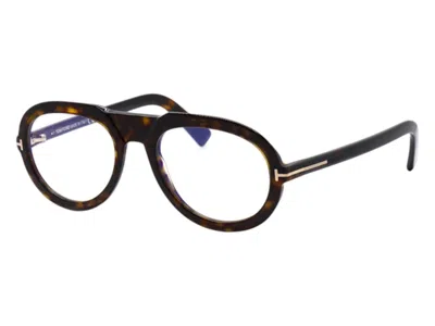 Pre-owned Tom Ford Men's  Aviator Eyeglasses/b 052) In Shiny/dark/havana (ft5756