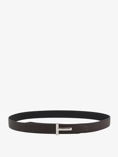 Tom Ford Logo-plaque Leather Belt In Blue