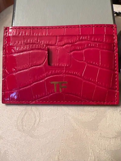 Pre-owned Tom Ford Men's  Croc-printed T Line Card Holder In Red