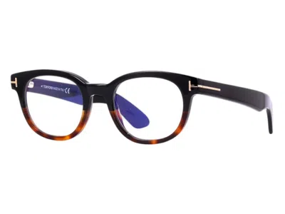 Pre-owned Tom Ford Men's  Square Eyeglasses In Black/classic Havana (ft5807/b 005)