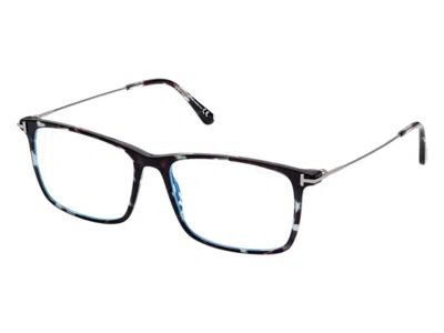 Pre-owned Tom Ford Men's  Square Eyeglasses In Dark Teal Havana/dark Ruthenium (ft5758/b 055)