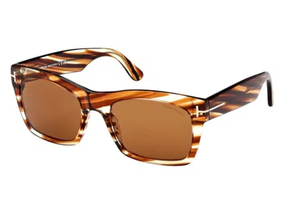 Pre-owned Tom Ford Men's  Square Sunglasses In Striped Brown/transparent Amber (ft1062 56e) In Multi