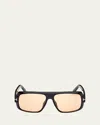 Tom Ford Men's Turner Acetate Rectangle Sunglasses In Black Photochromic Peach Lens