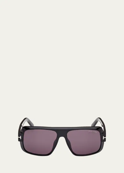 Tom Ford Men's Turner Acetate Rectangle Sunglasses In Shiny Black
