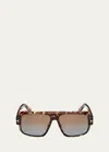 Tom Ford Men's Turner Acetate Rectangle Sunglasses In Shiny Dark Havana