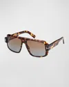 Tom Ford Men's Turner Acetate Rectangle Sunglasses In Shiny Dark Vintage Havana