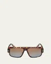 Tom Ford Men's Turner Acetate Rectangle Sunglasses In Shiny Dark Vintage Havana