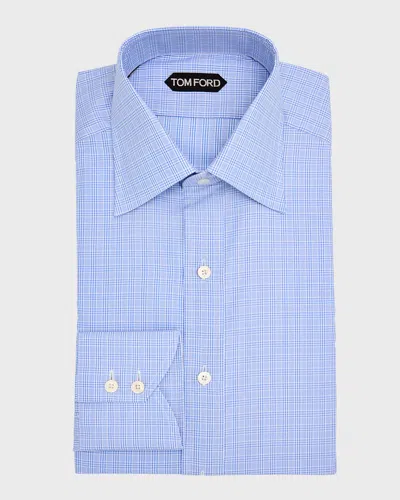 Tom Ford Men's Twill Check Slim-fit Dress Shirt In Denim