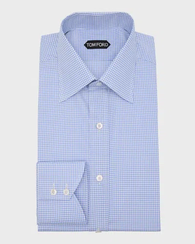 Tom Ford Men's Twill Micro-gingham Slim-fit Dress Shirt In Denim