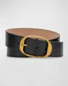 TOM FORD MEN'S VACCHETTA LEATHER OVAL-BUCKLE BELT