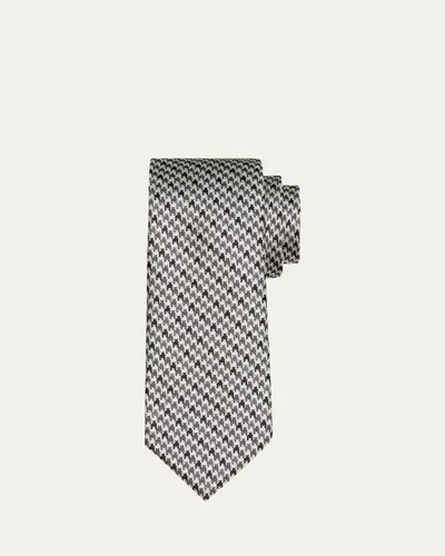 Tom Ford Men's Vertical Houndstooth Silk Tie In Grey Pattern