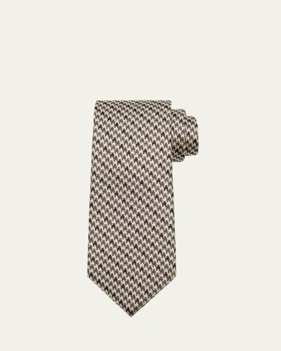 Tom Ford Men's Vertical Houndstooth Silk Tie In White Pattern