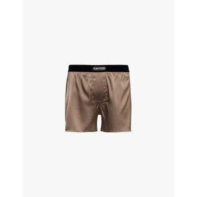 Tom Ford Mens Walnut Branded Waistband Silk-blend Boxer