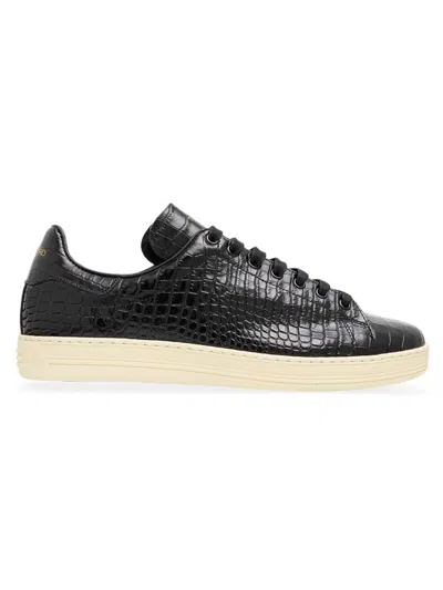 Tom Ford Crocodile-embossed Leather Sneakers In Black