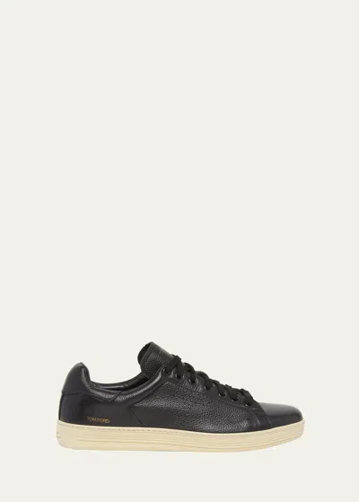Tom Ford Men's Warwick Grained Leather Sneakers In Black Cream