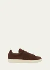 Tom Ford Khaki Suede Low Top Sneakers With Rubber Sole In Brunette Cream