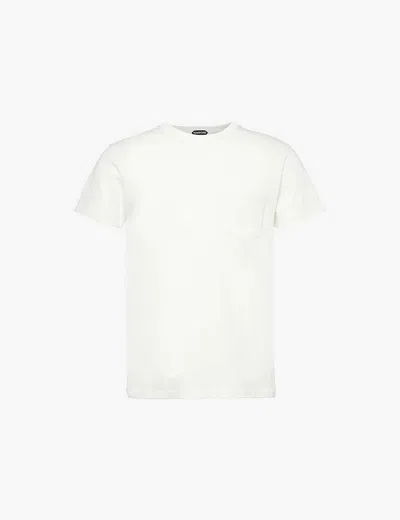 TOM FORD TOM FORD MEN'S WHITE BRAND-EMBROIDERED PATCH-POCKET COTTON-JERSEY T-SHIRT