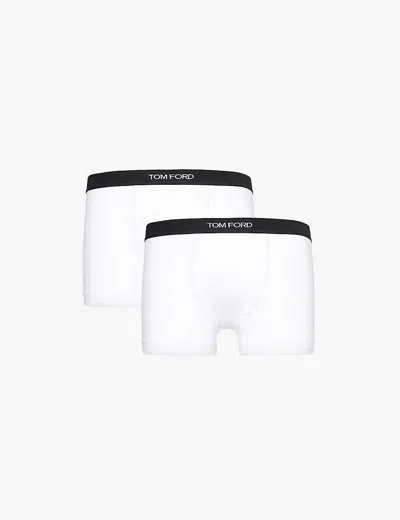 TOM FORD MENS BRANDED-WAISTBAND PACK OF TWO STRETCH-COTTON TRUNKS WHITE