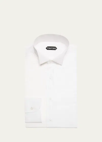 Tom Ford Men's Wingtip Plisse Formal Shirt In Optical Wh