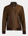 Tom Ford Tumbled Leather Track Bomber Jacket In Cigar